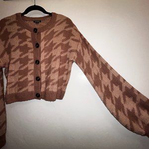 Pink Houndstooth Print Cropped Sweater